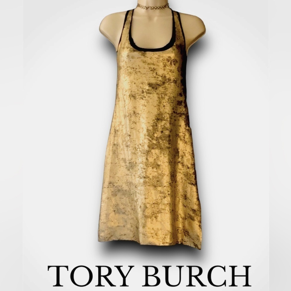 : : TORY BURCH New w/ Tag Metallic Gold & Black Sleeveless Dress : :​